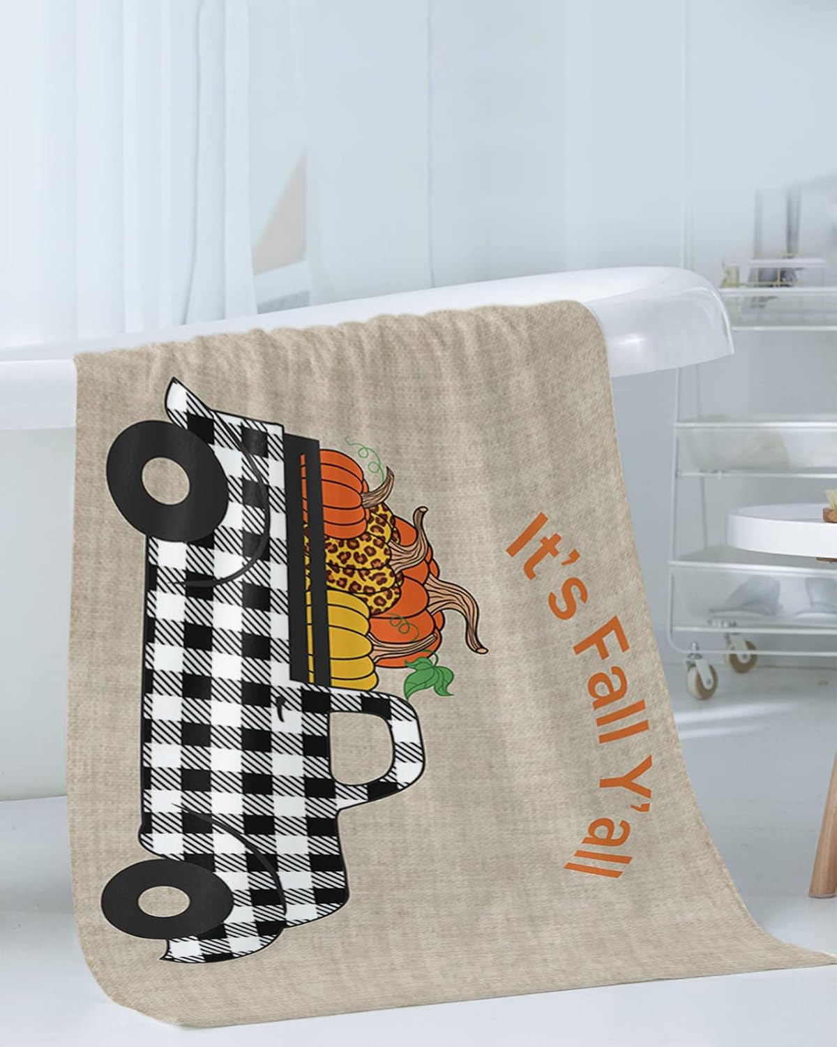 Thanksgiving Bath Towel Set of 3 with Pumpkin Design