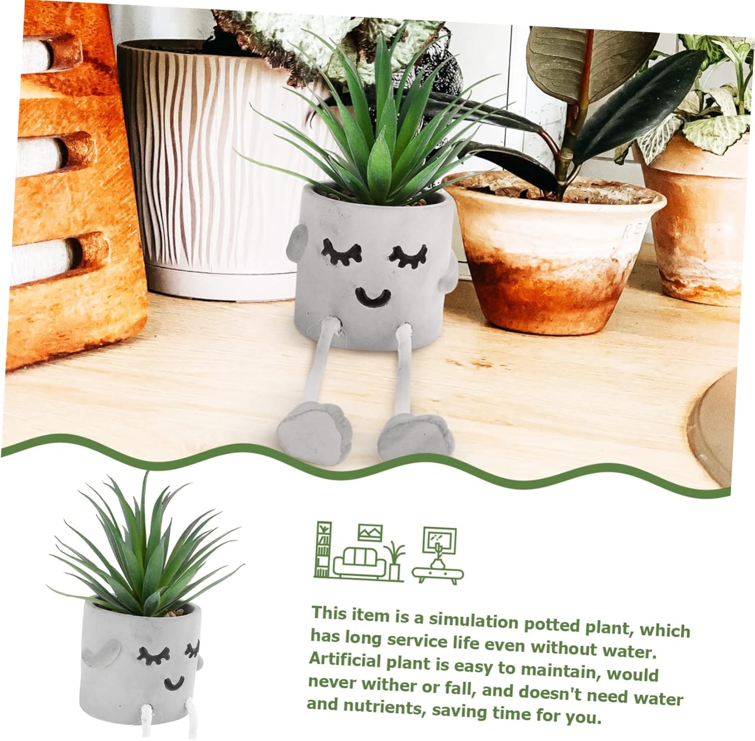 Cute Expression Artificial Succulent Decor Potted Plant
