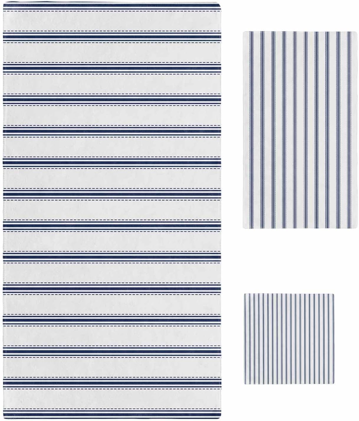 Edwiinsa Blue Stripes Bath Towel Set 3 Pack