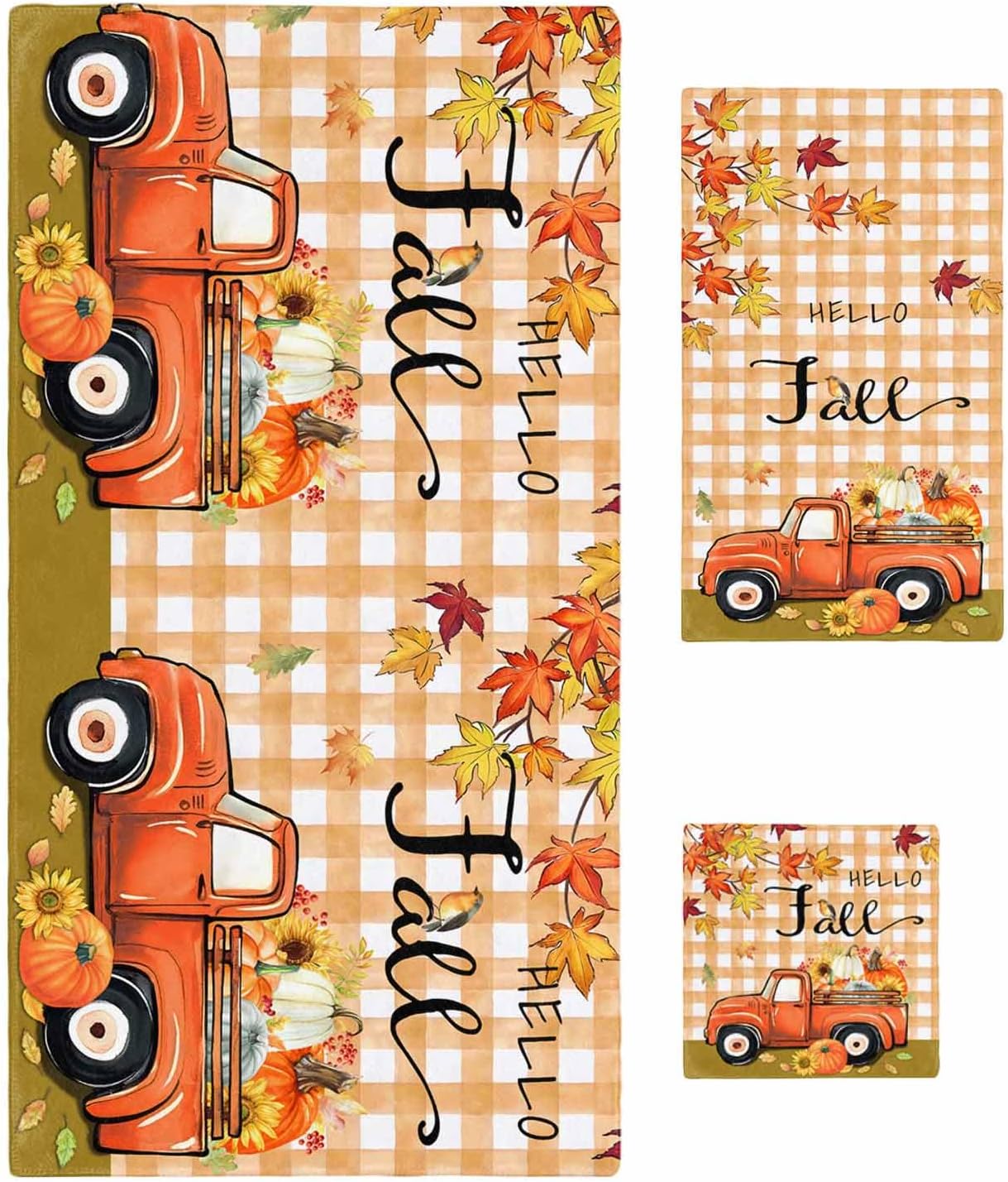 Double Love Thanksgiving Plaid Towel Set - Fall Orange Pattern