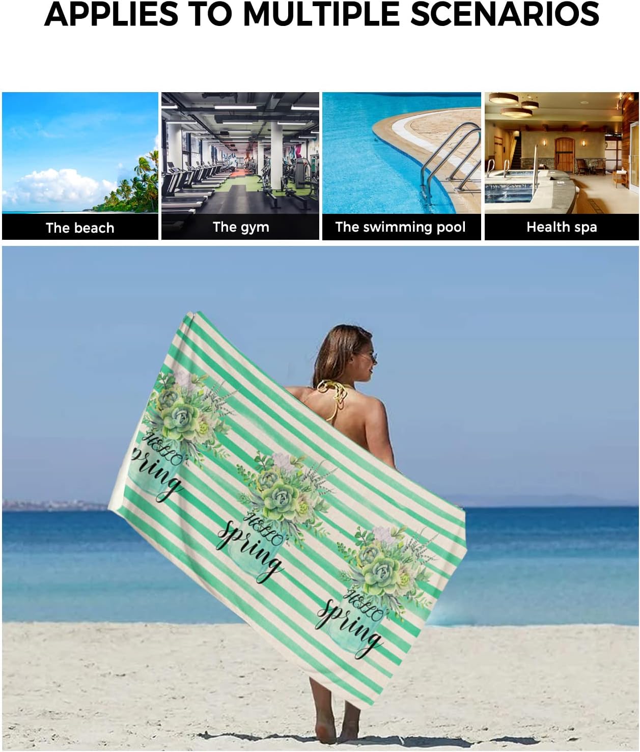 Chees D Zone Bath Towel Set with Green Succulent Design