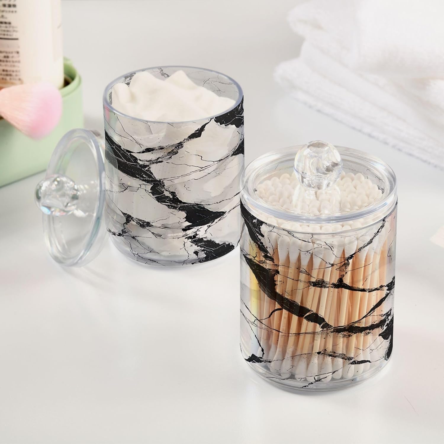 YETTASBIN Marble Clear Storage Jars 2 Pack 1
