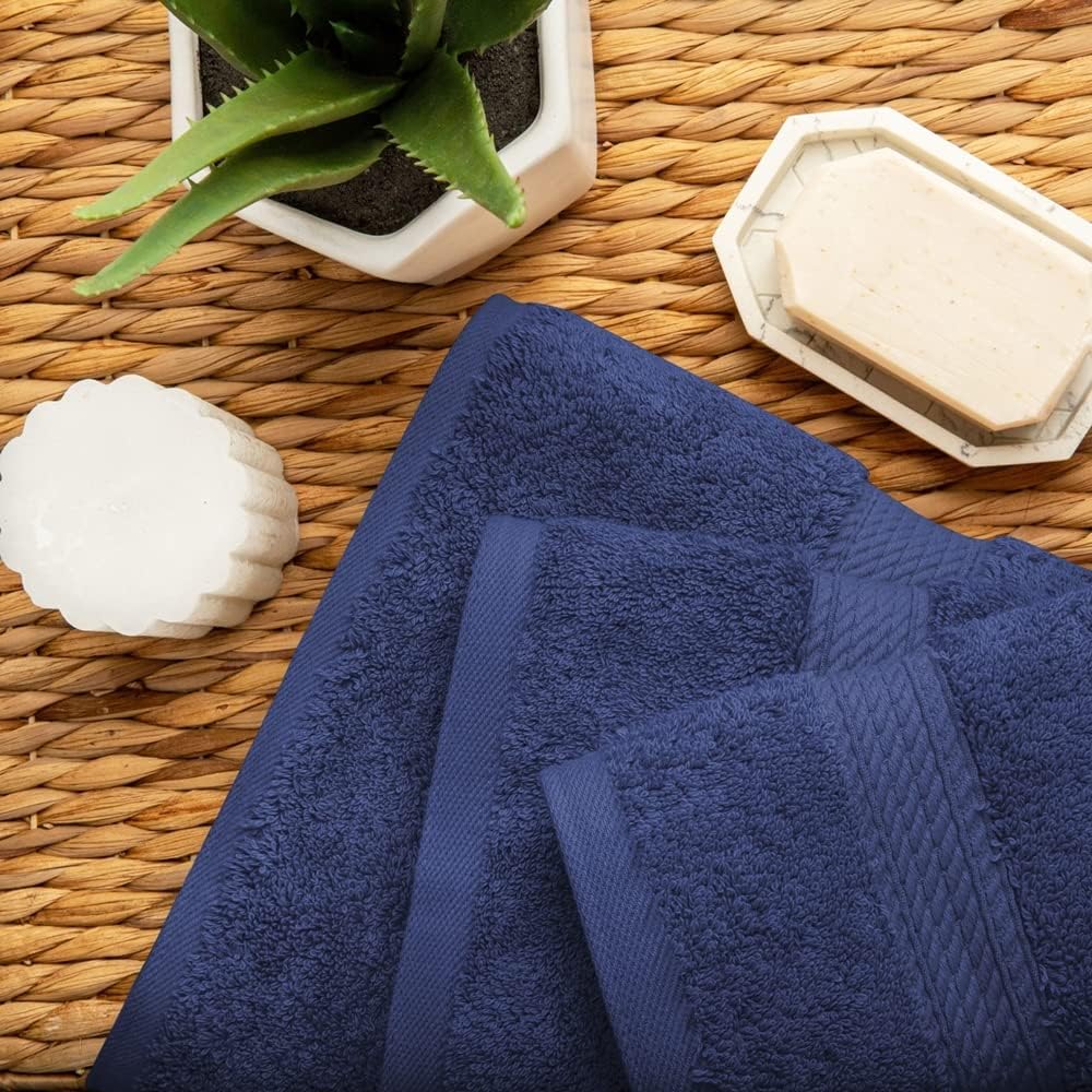 Superior Egyptian Cotton Pile 3 Piece Towel Set Navy Blue