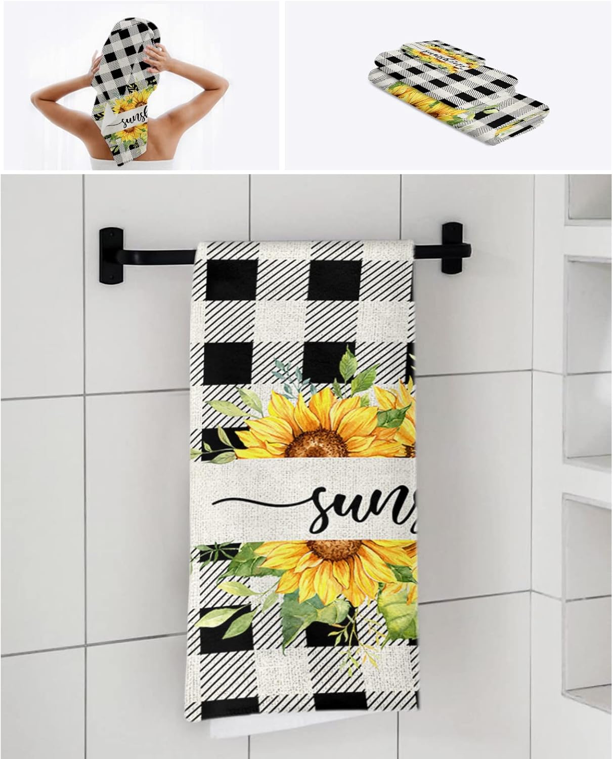 Chees D Zone Summer Sunflower Plaid Bath Towel Set
