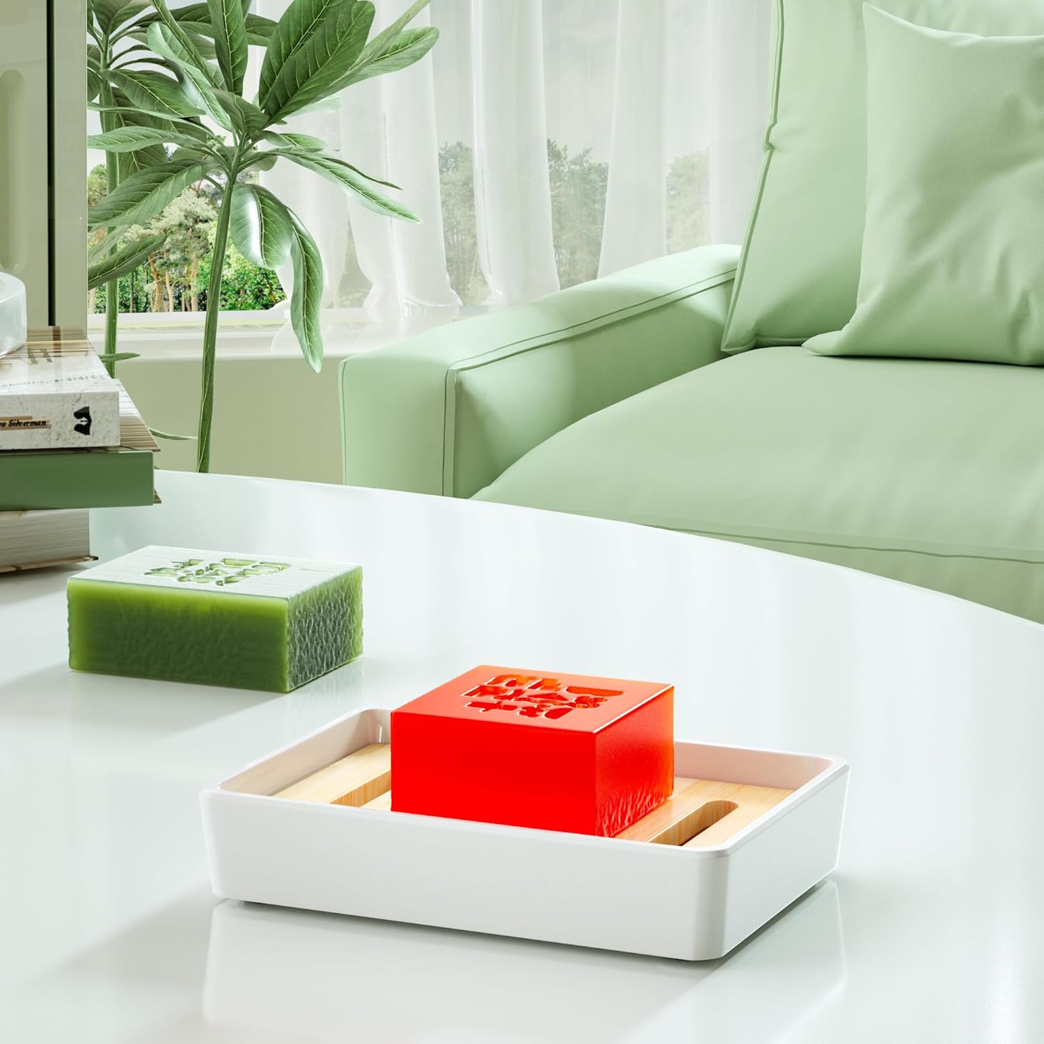 Leadiy Bamboo Soap Dish 2Pcs Set Eco-Friendly and Durable