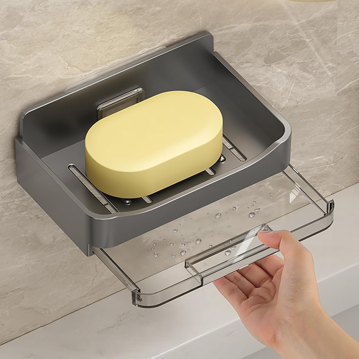 2Pcs Wall Mounted Soap Dish with Drip Tray and Anti-Slip Design