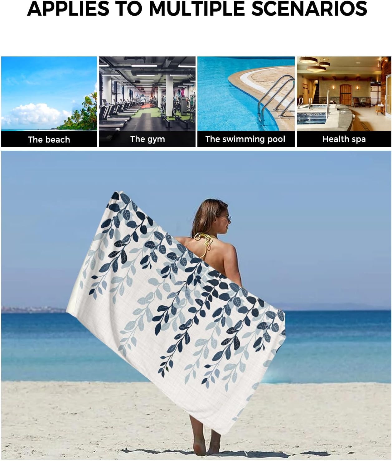 Smile Sunflower 3 Pcs Bath Towel Set - Blue Leaves Linen Texture
