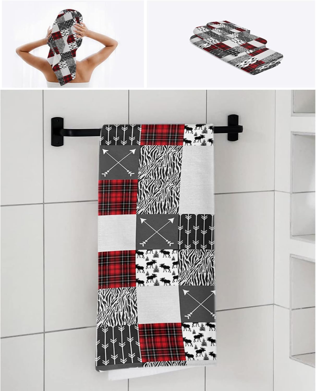 Shine-Home Geometric Check Patchwork Towel Set