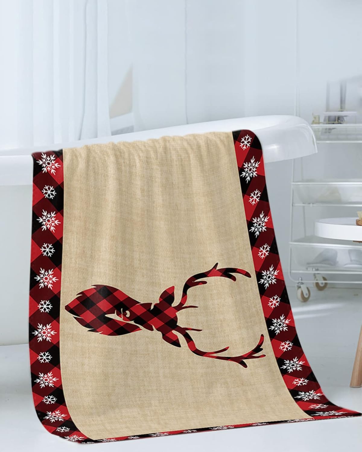 Christmas Bath Towels Set of 3 - Elk Pattern Decor