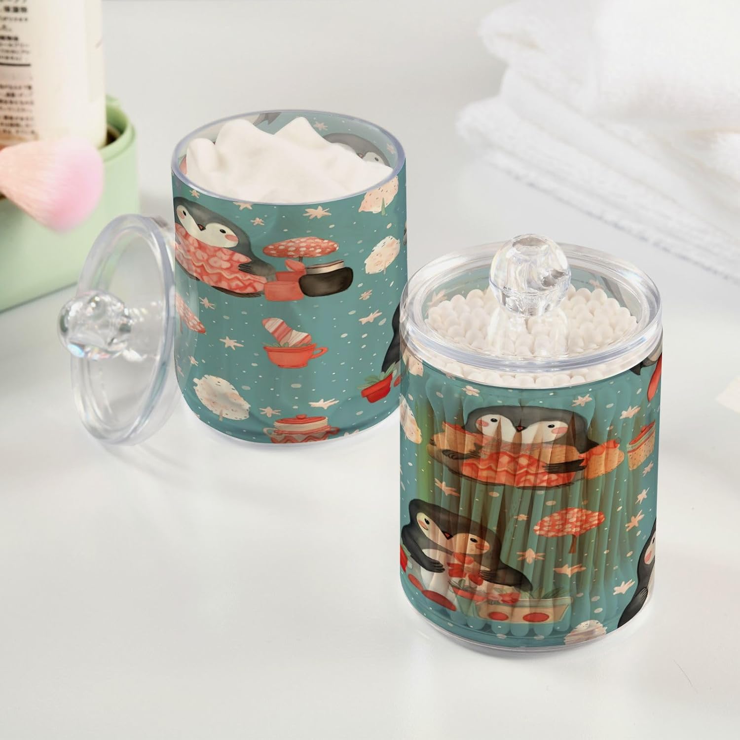 YETTASBIN 2 Pack Clear Plastic Storage Jars for Bathroom and Kitchen