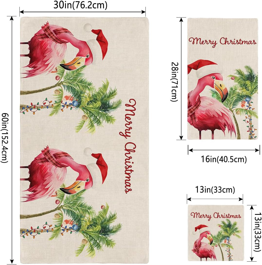 Christmas Bath Towel Set of 3 - Flamingo Coconut Tree Linen Texture