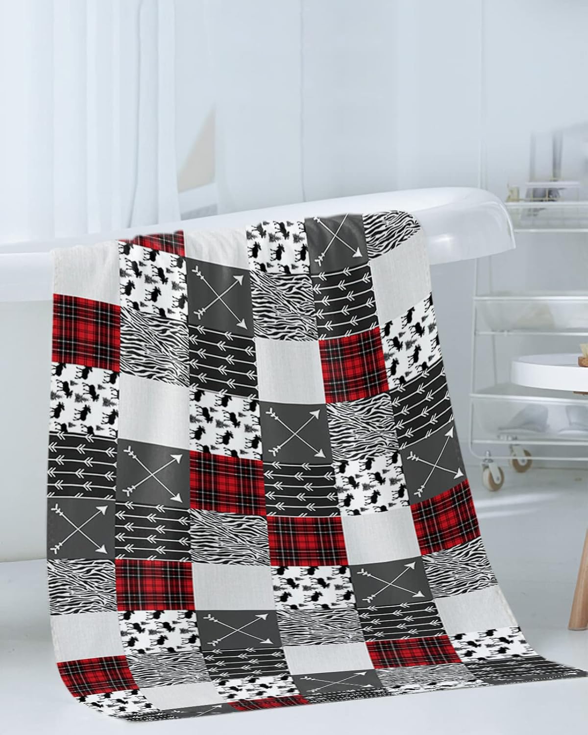 Shine-Home Geometric Check Patchwork Towel Set