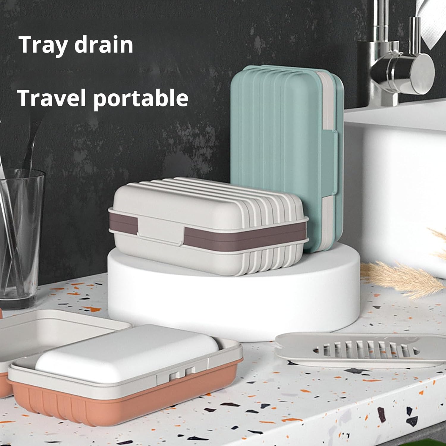 Loyliawa Soap Dish with Drain Tray and Lid 1
