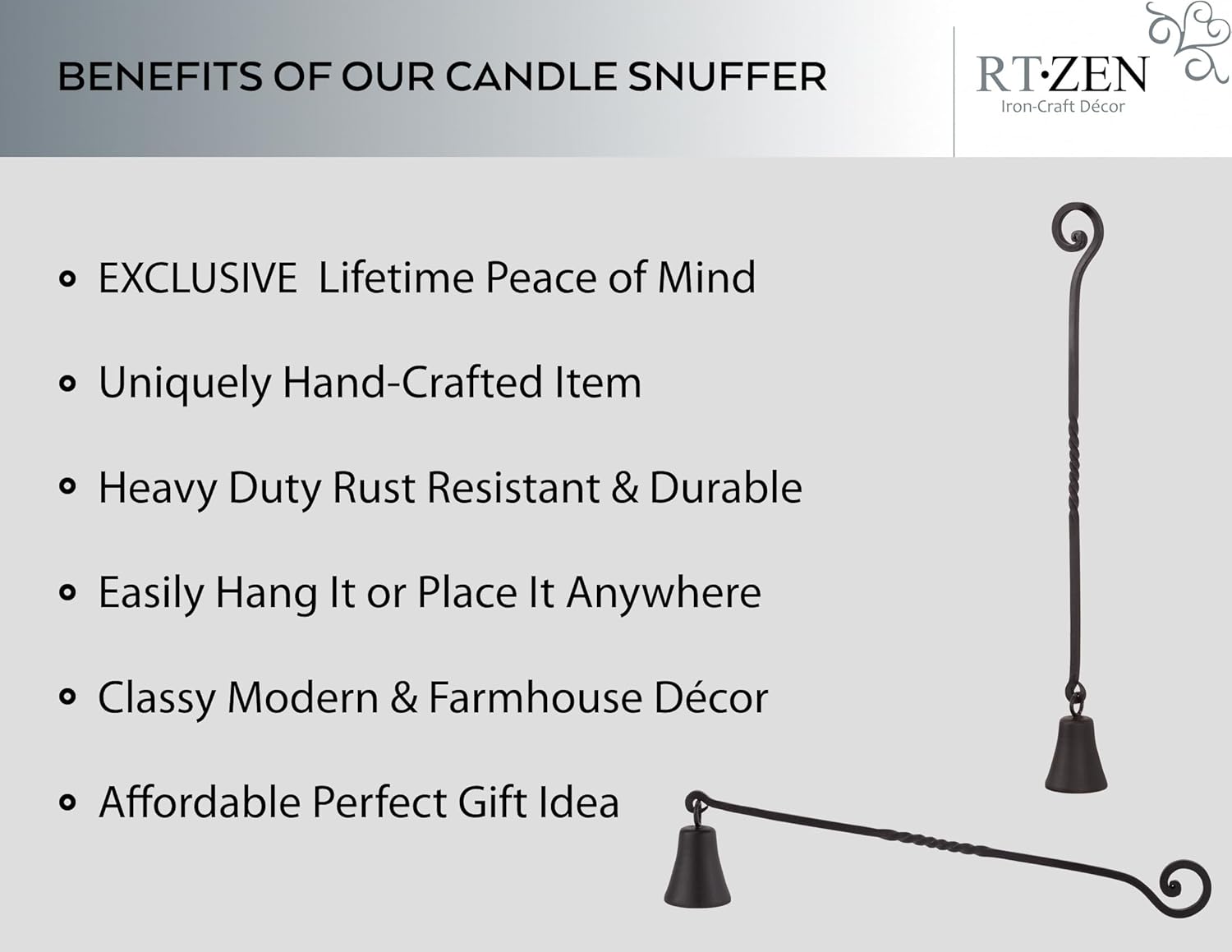 RTZEN Antique Bell Candle Snuffer - Handcrafted Wrought Iron Candlesnuffer with Long Handle