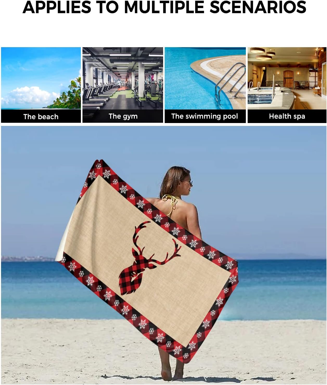 Christmas Bath Towels Set of 3 - Elk Pattern Decor