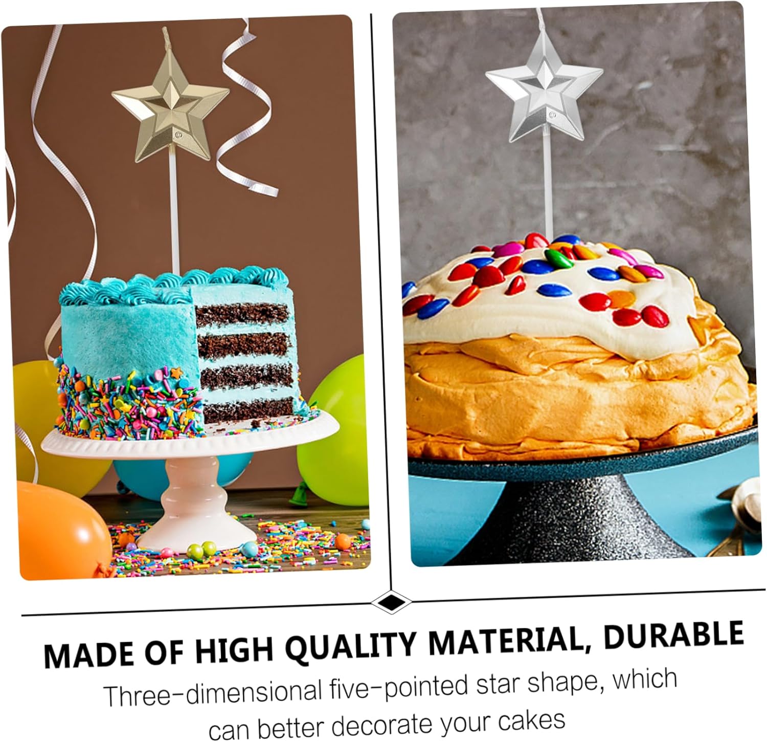 8 Pcs Mixed Color 3D Star Birthday Candles