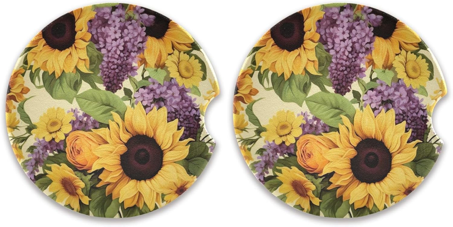 Takiito Sunflowers Car Coasters 2 Pack