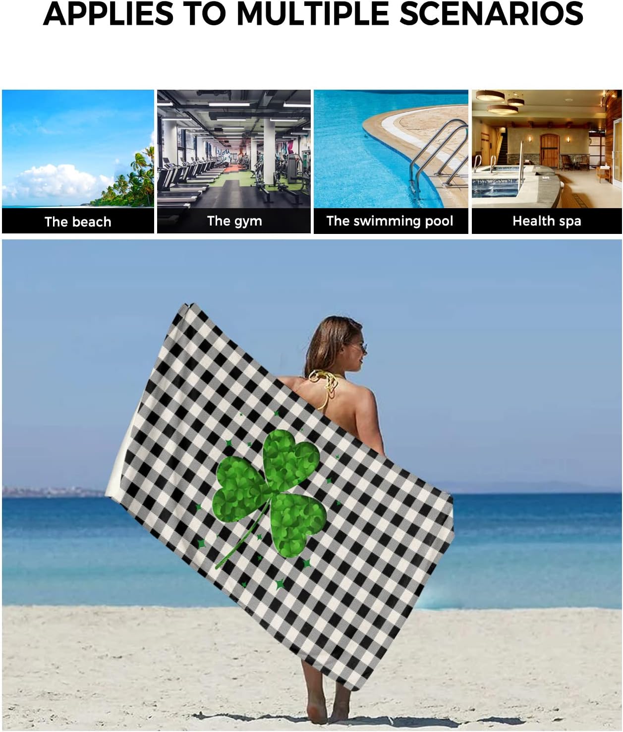 ZOE GARDEN Black White Buffalo Plaid Towel Set 1