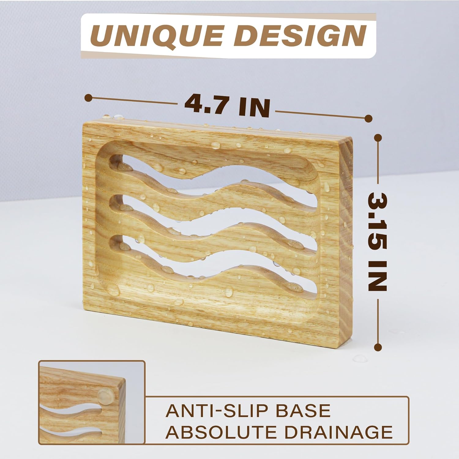 ENKEZI 2 Pack Wood Soap Dish - Waterproof Self Draining