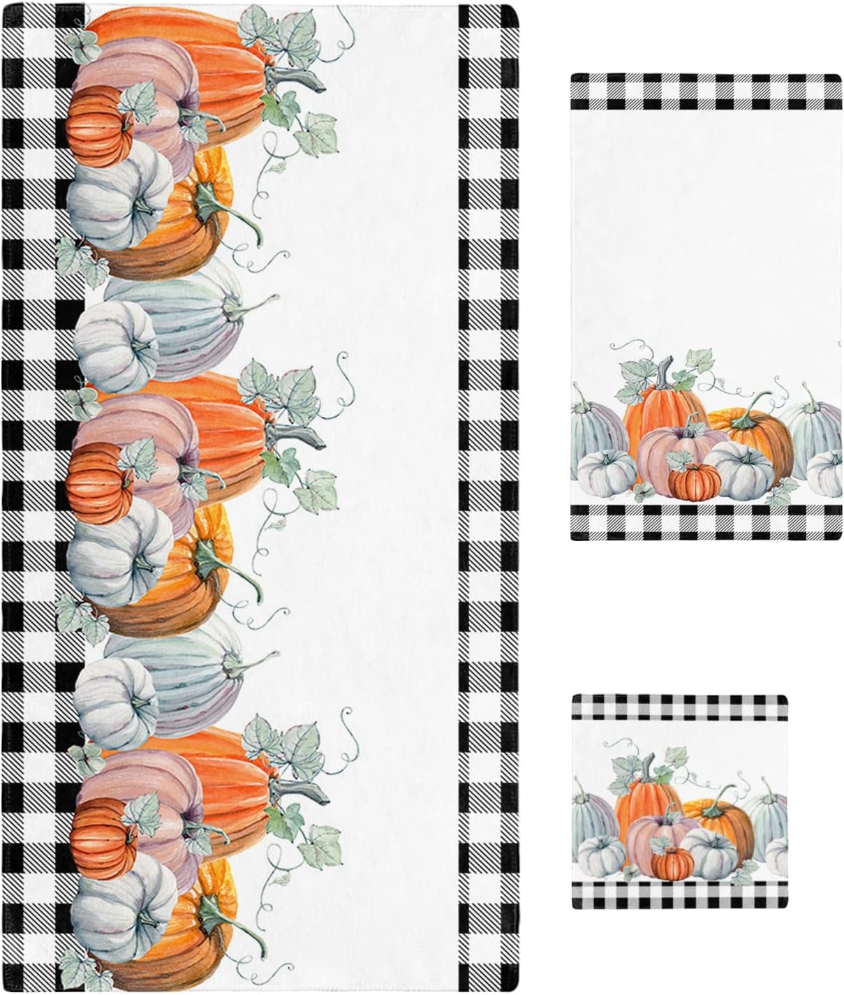 ZOE GARDEN Fall Eucalyptus Plaid Microfiber Towel Set 3-PC