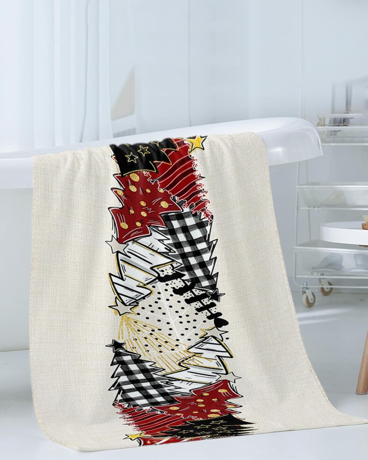 Christmas Bath Towels Set of 3 with Tree Design