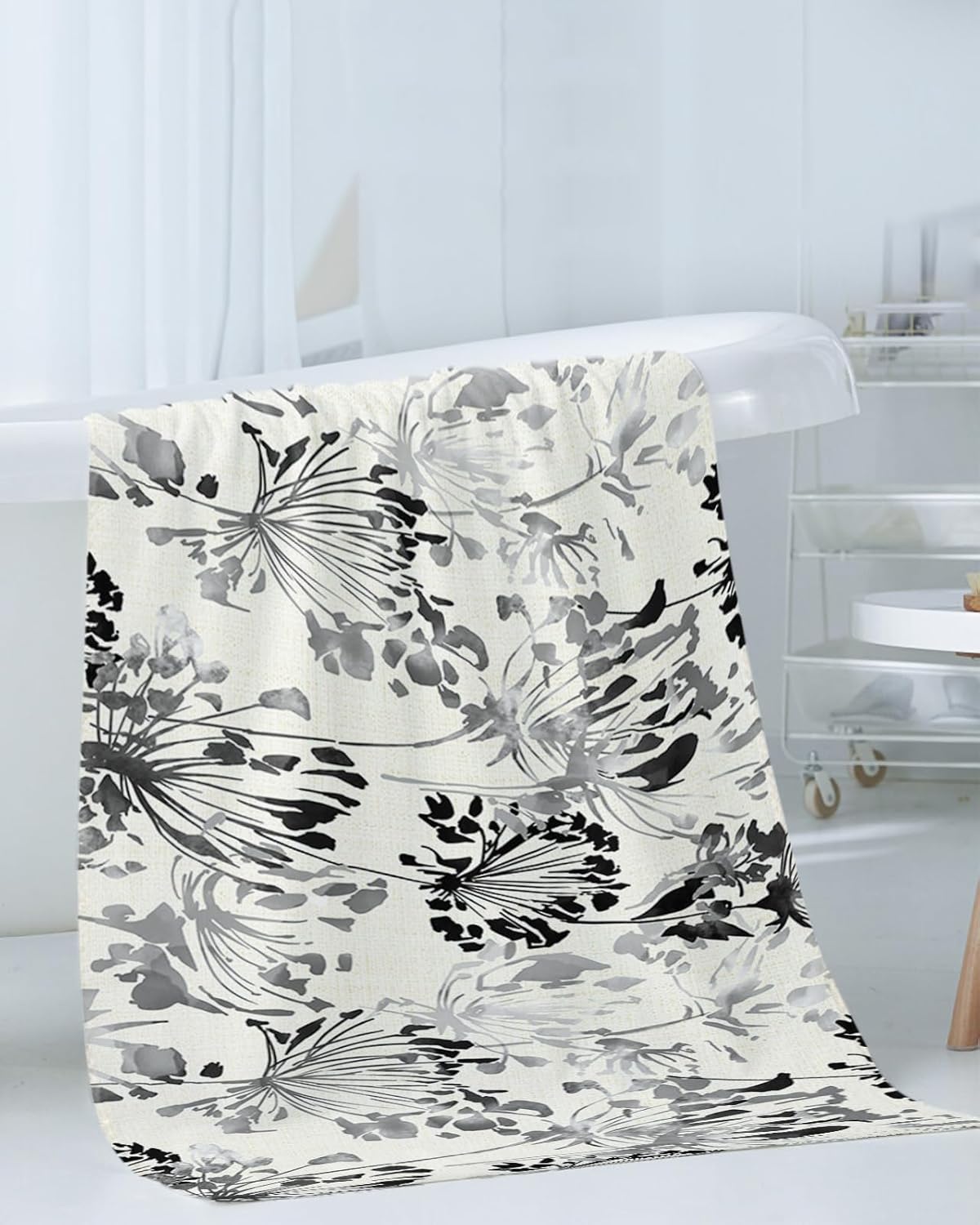 Smile Sunflower 3 Pcs Bath Towel Set Grey and Black Flowers