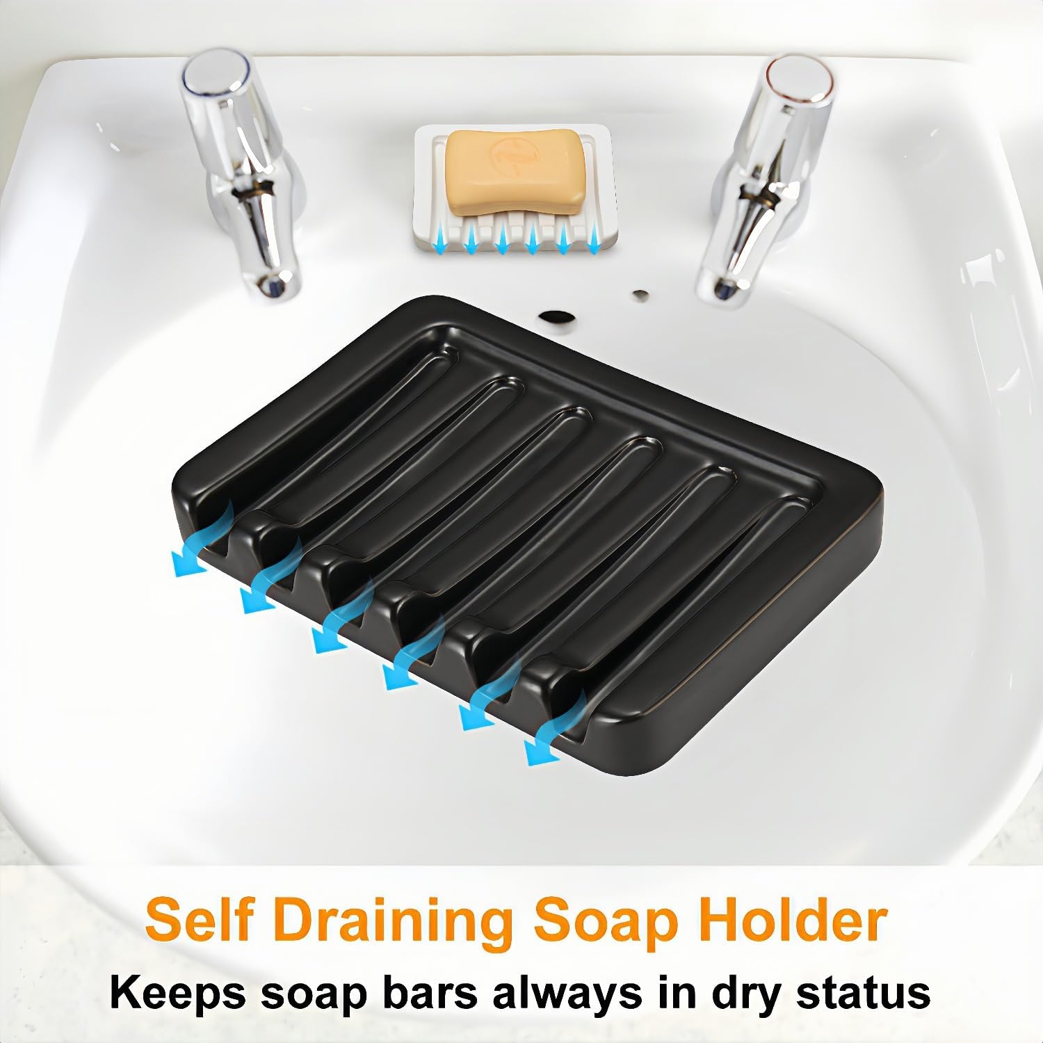 Vonpri Self Draining Soap Dish Ceramic Holder for Shower and Bathroom