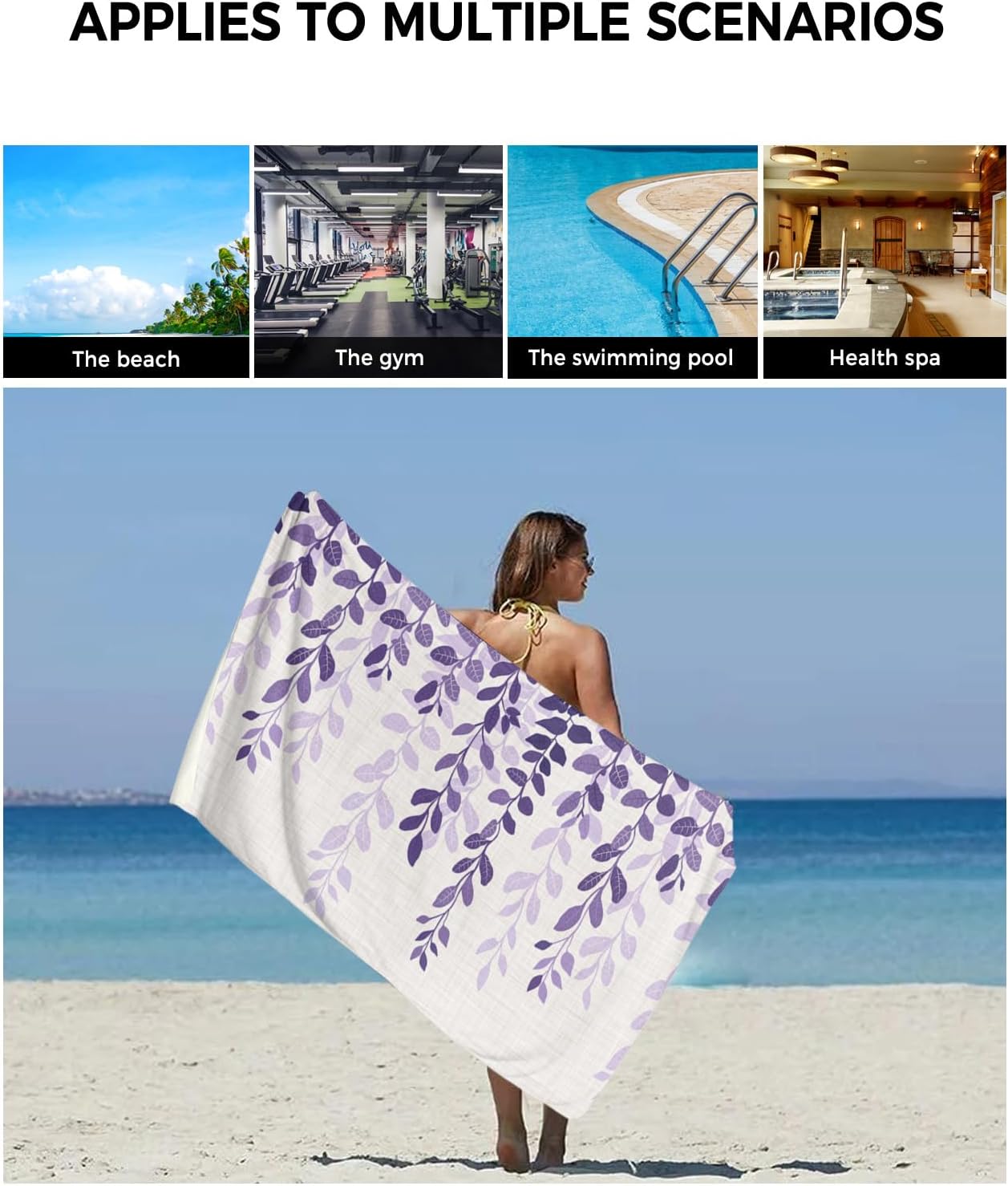 Smile Sunflower 3-Piece Bath Towel Set - Gradient Purple Linen Texture