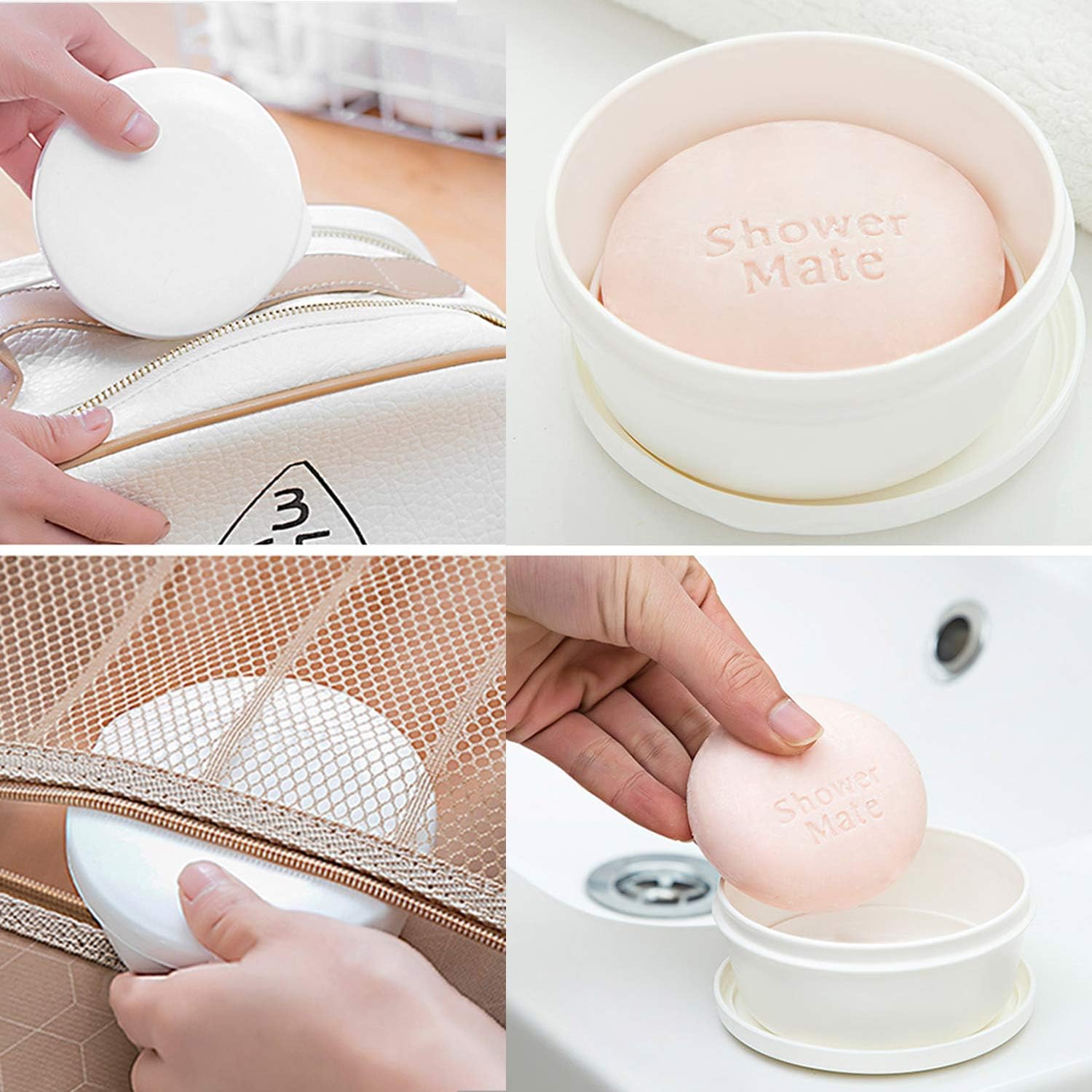 LENITH Round White Travel Soap Case Holder