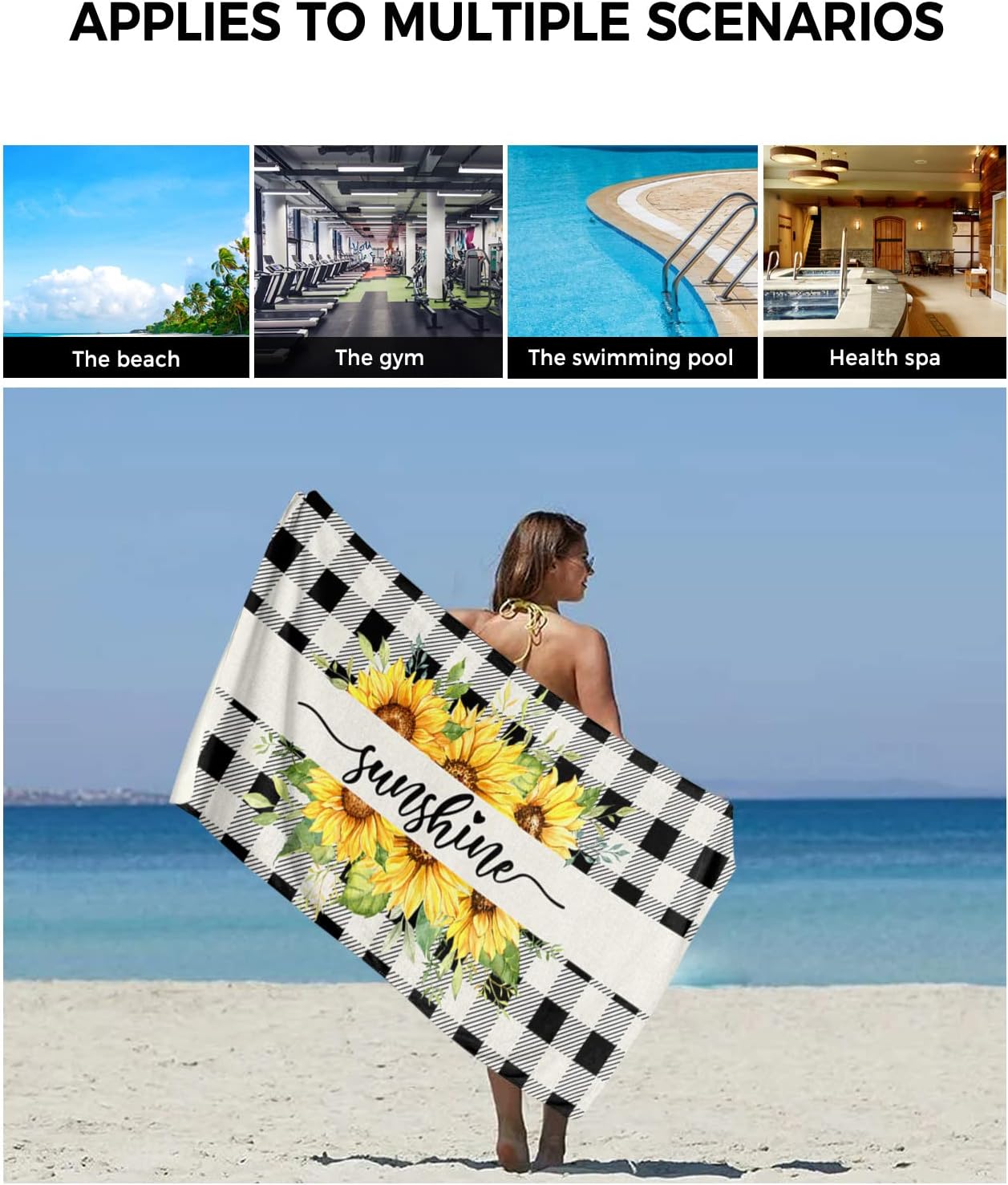 Chees D Zone Summer Sunflower Plaid Bath Towel Set