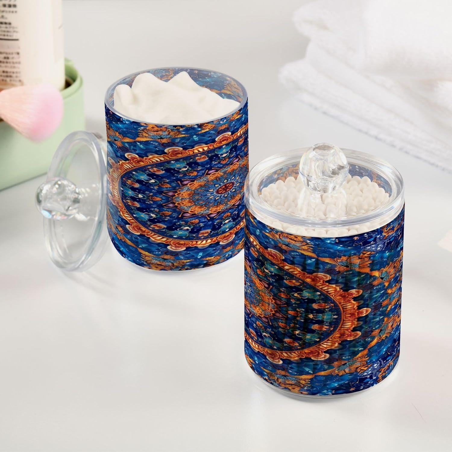 YETTASBIN Mandala Apothecary Jars 2 Pack 14 oz Clear Dispenser with Lid