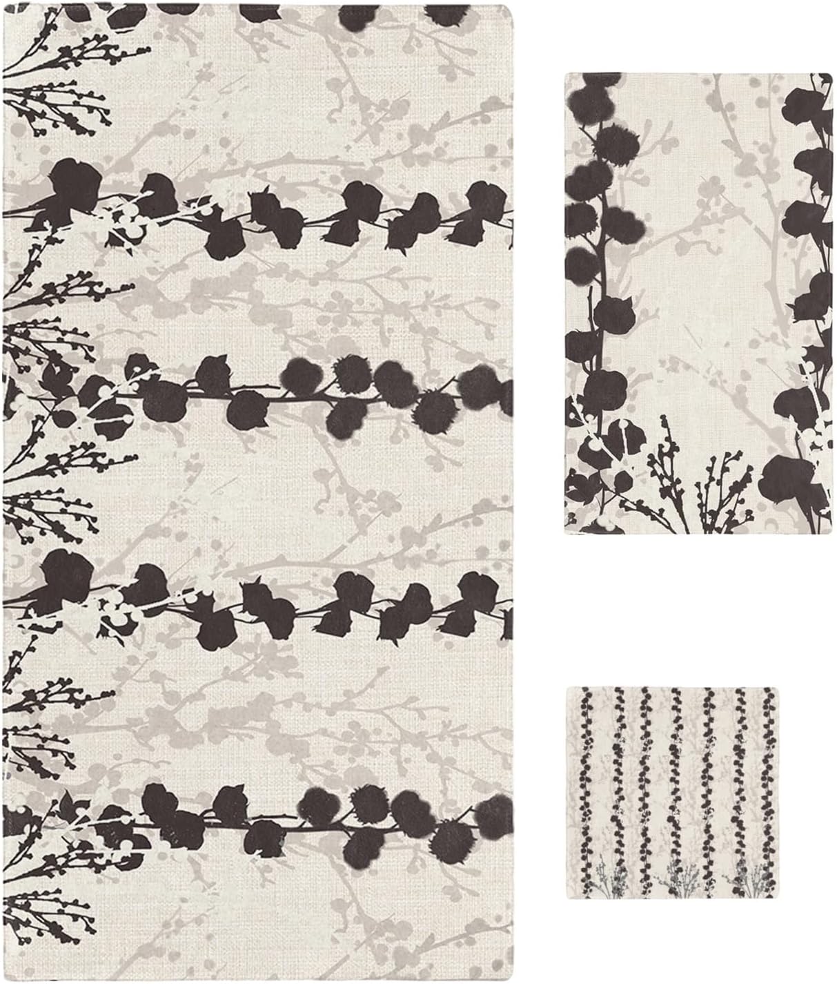 Smile Sunflower 3 Pk Bath Towels Set Fall Gray Black Design
