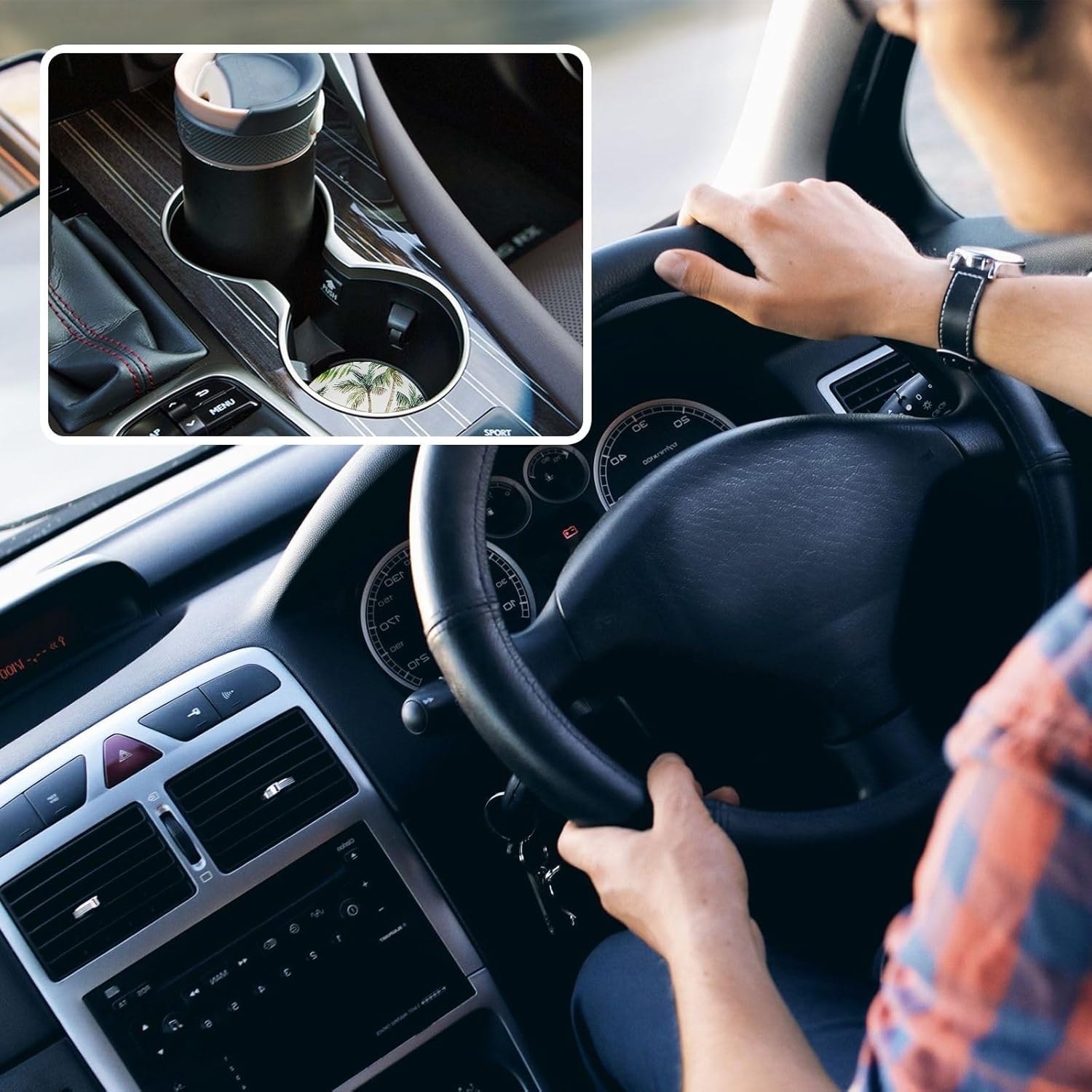 Takiito Palm Tree Car Cup Holder Coasters 2 Pack