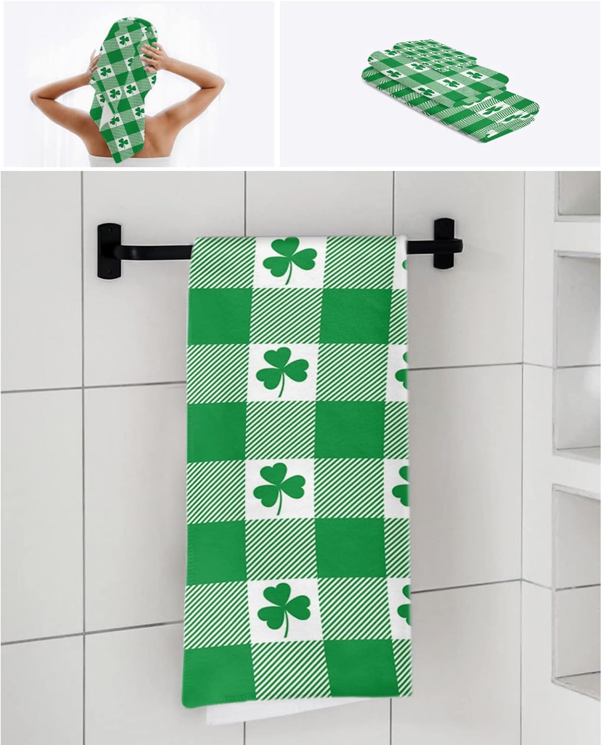 ZOE GARDEN Buffalo Plaid Shamrock Towel Set 1
