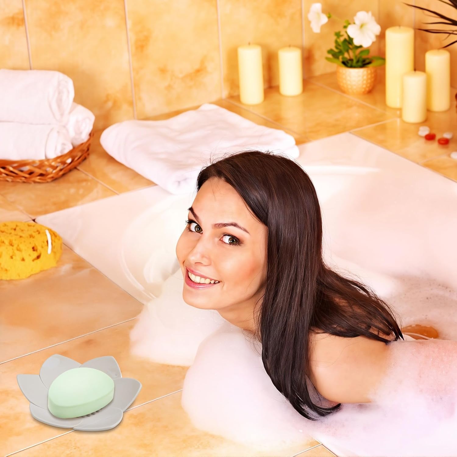 2 Pack Lotus Shower Steamer Trays - Elegant White Gray Design