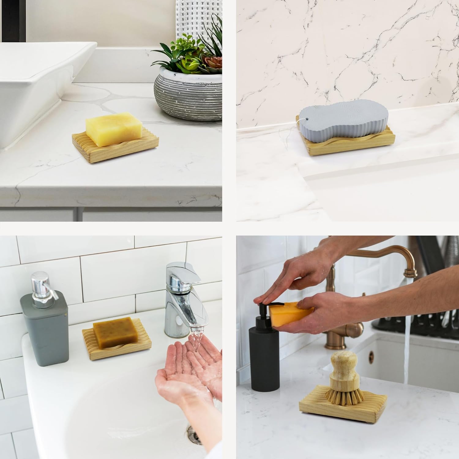 ENKEZI 2-Pack Wooden Soap Dish for Shower and Bath