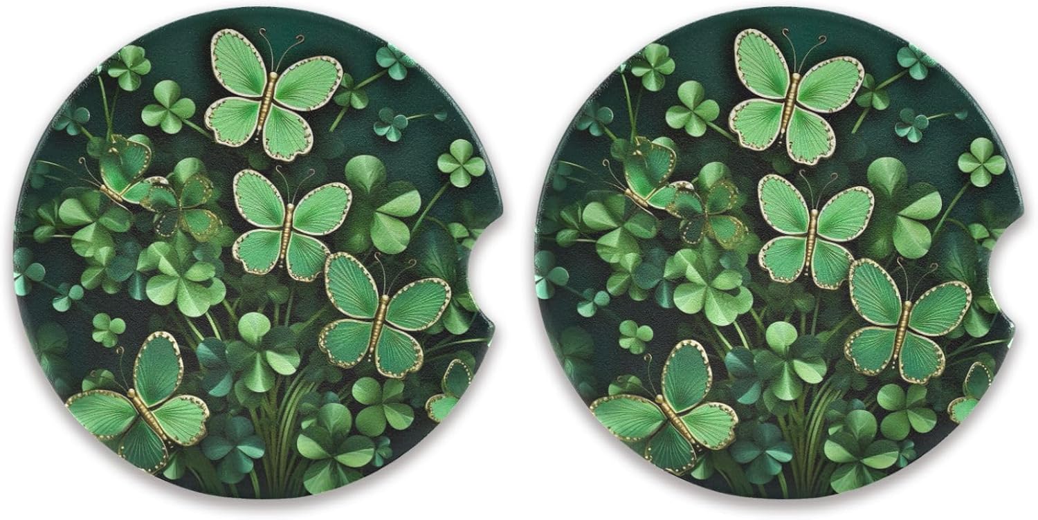 Takiito St Patrick Clover Car Coasters 2 Pack
