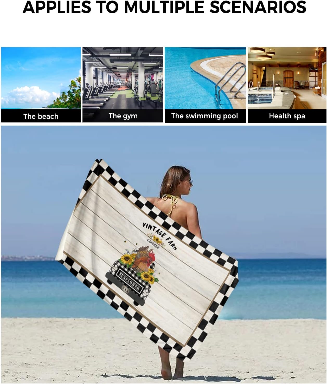 Shine-Home Plaid White Black Border Bath Towel Set