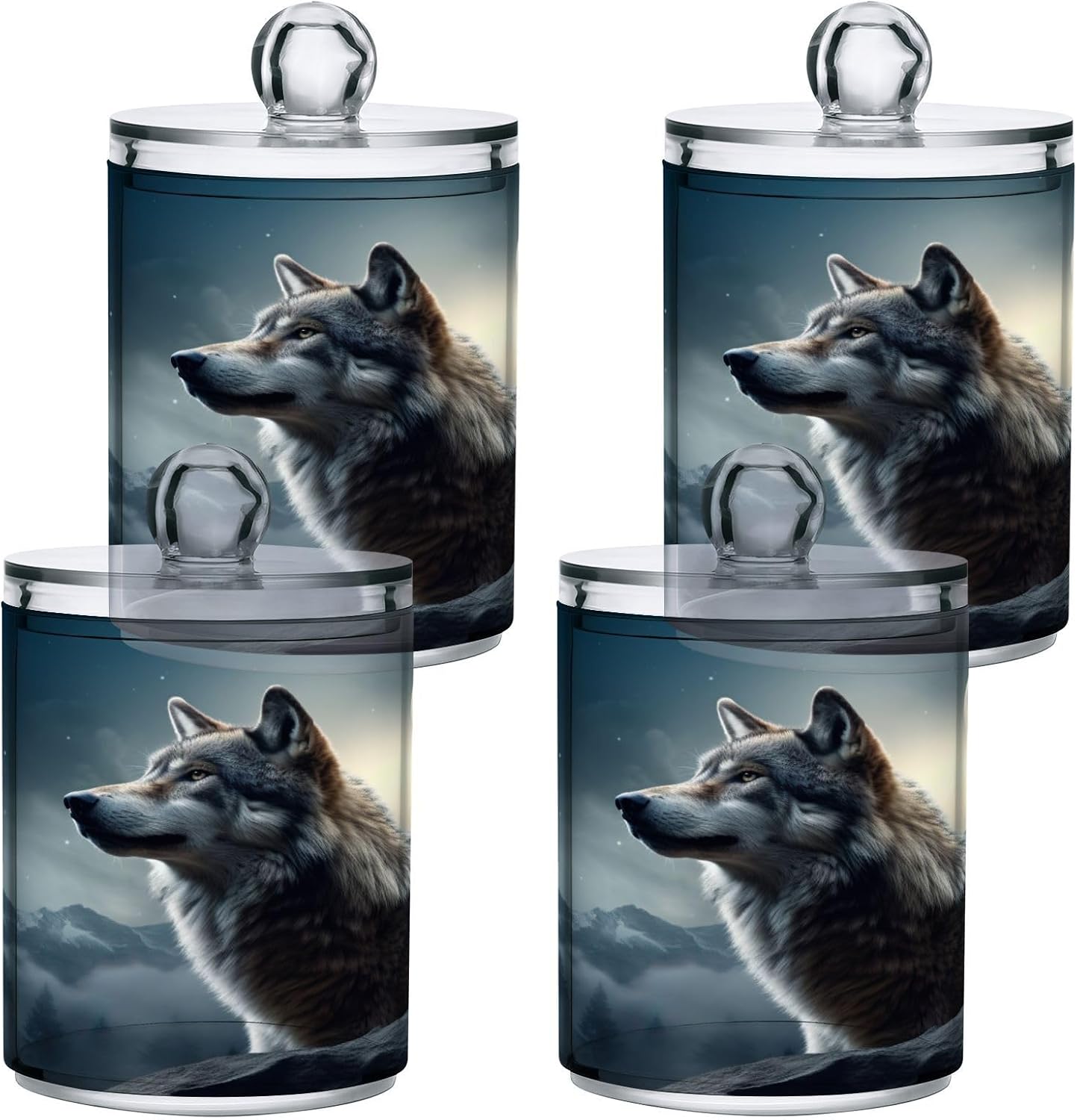 YETTASBIN Wolf Clear Jars 2 Pack 14 oz Cotton Swab Holder with Lid