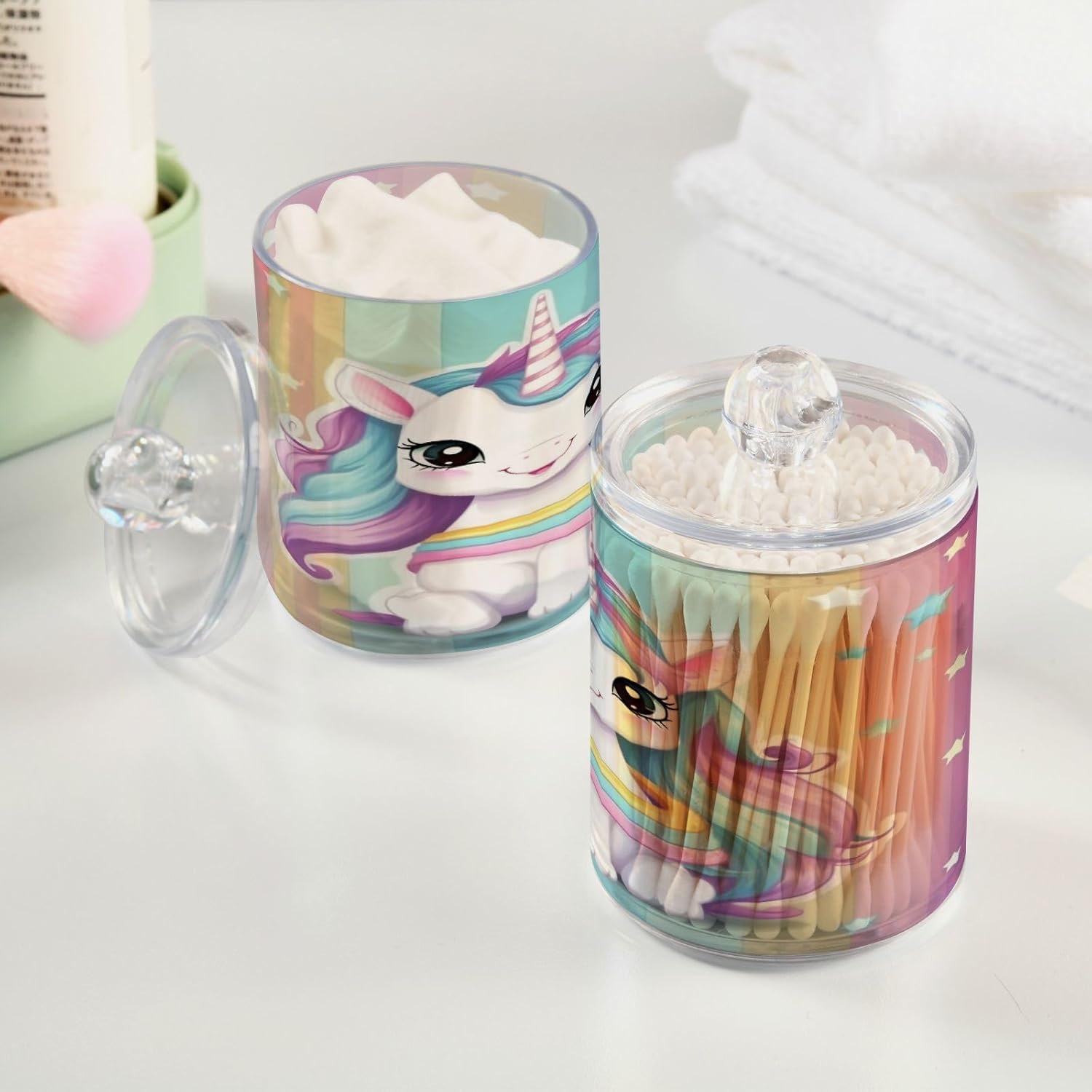 YETTASBIN Clear Storage Jars 2 Pack for Cotton Swabs Bathroom Organization