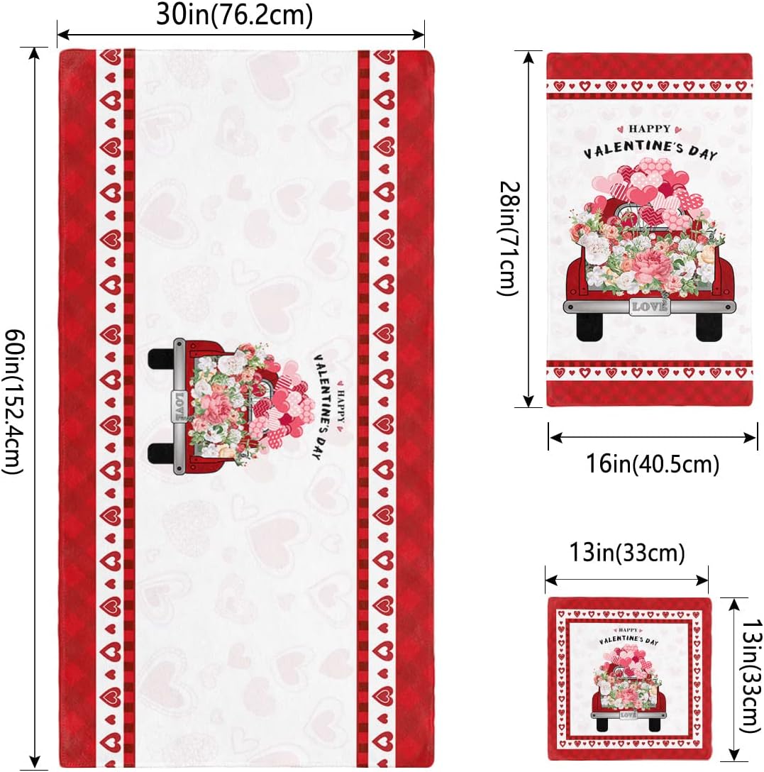 Happy Valentines Red Car Flower Love Towel Set