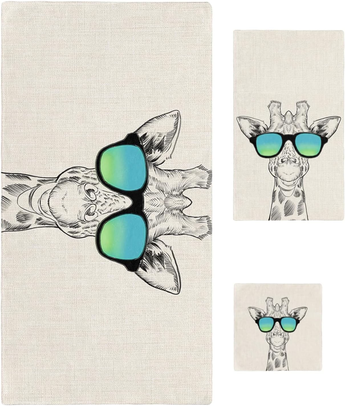 Smile Sunflower 3 Pcs Bath Towels Set with Giraffe Pattern