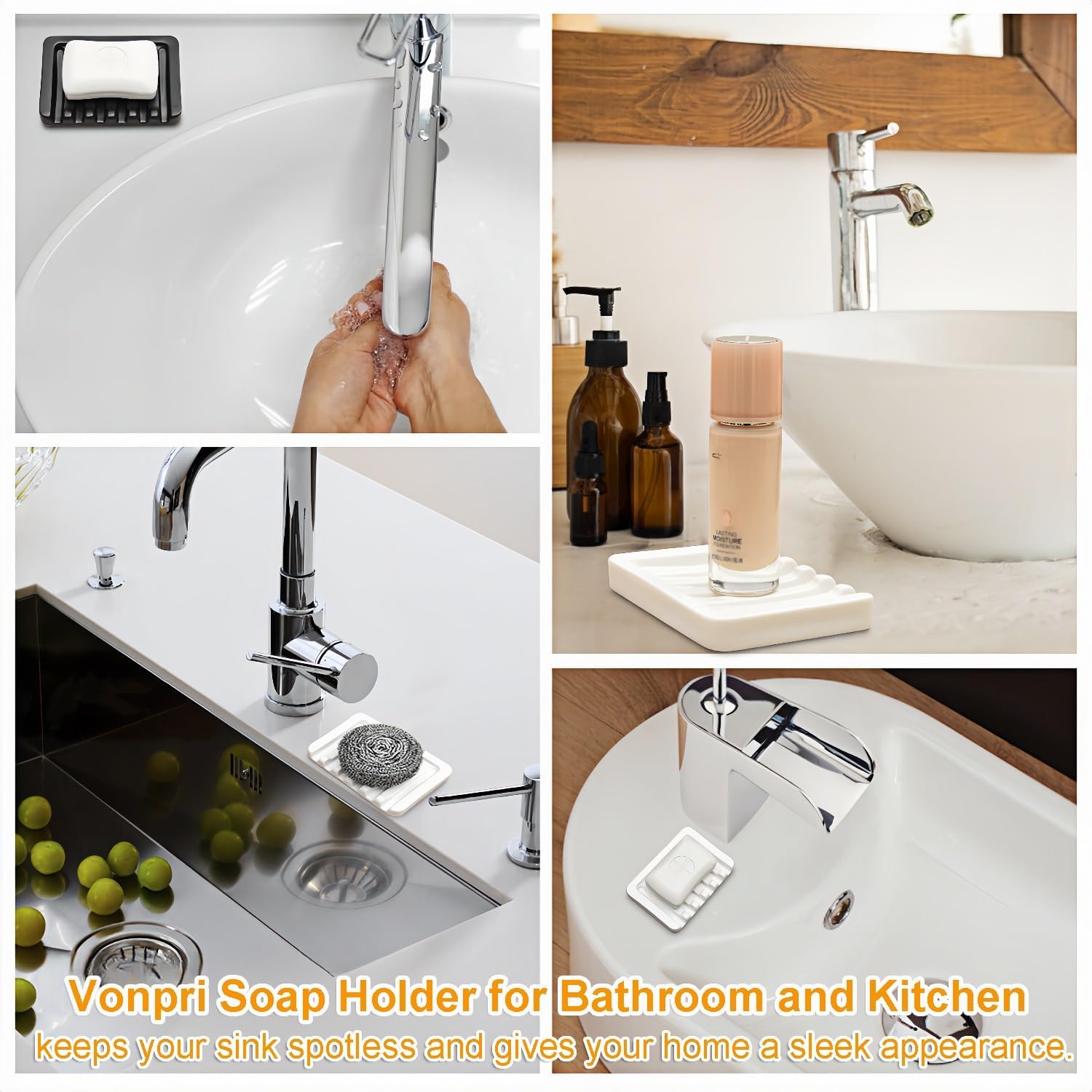 Vonpri Self Draining Soap Dish Ceramic Holder for Shower and Bathroom