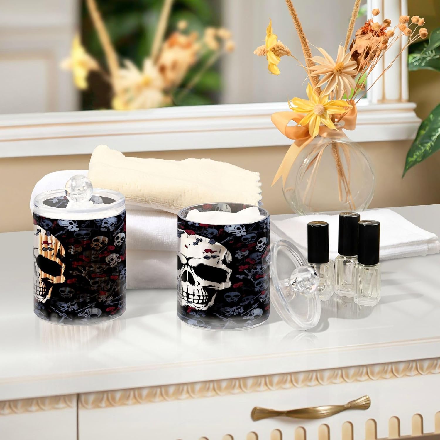 YETTASBIN 2Pack Clear Jars with Lid for Cotton Swabs and More
