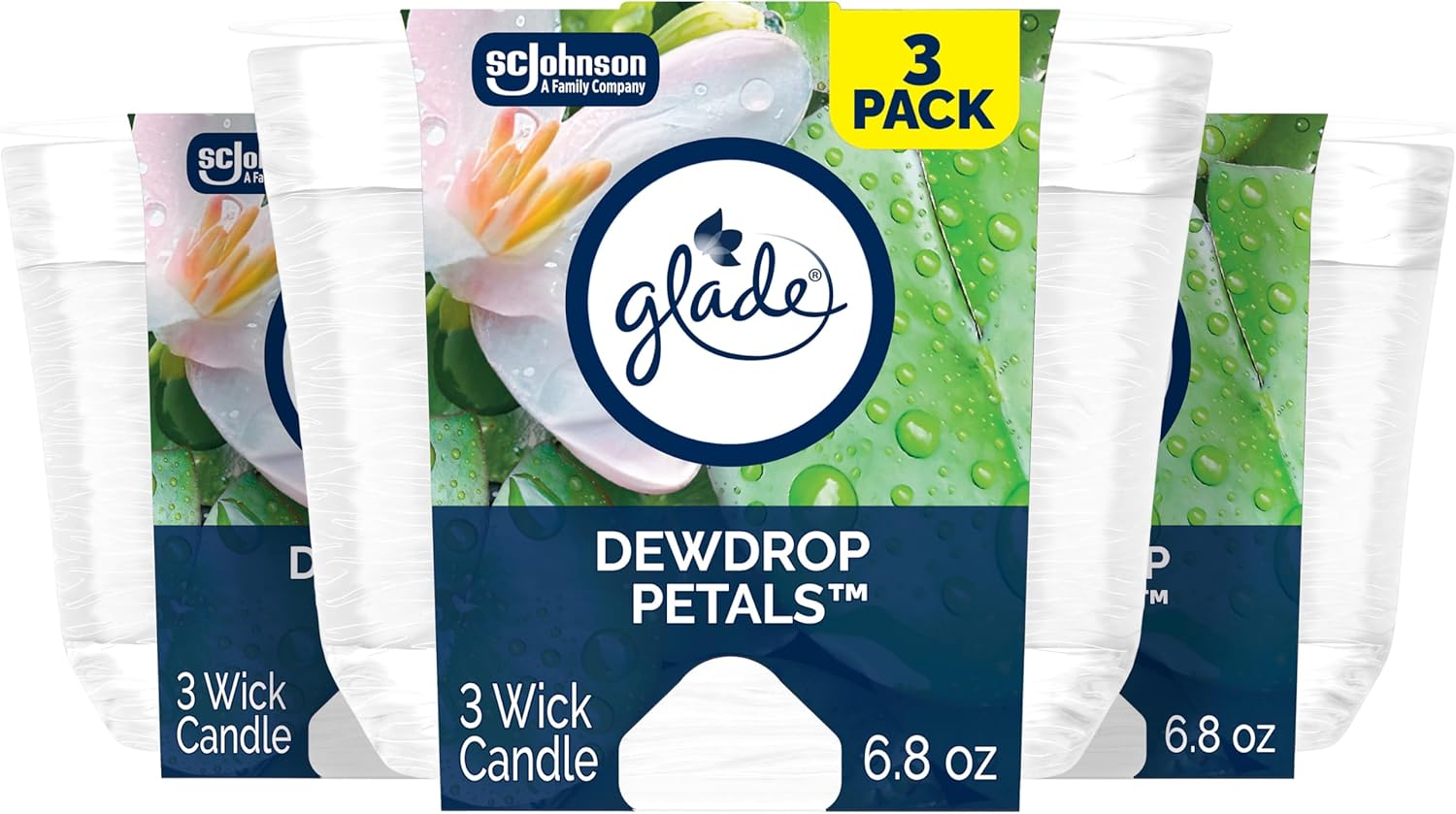 Glade 3-Wick Scented Candle Jar Dewdrop Petals 68 Oz 3 Count