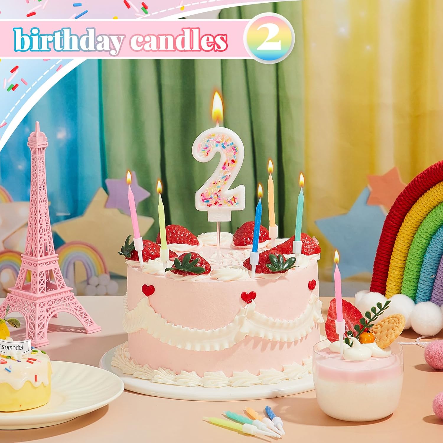 MTLEE Happy Birthday Candle with Sprinkles 3D Number Cake Topper