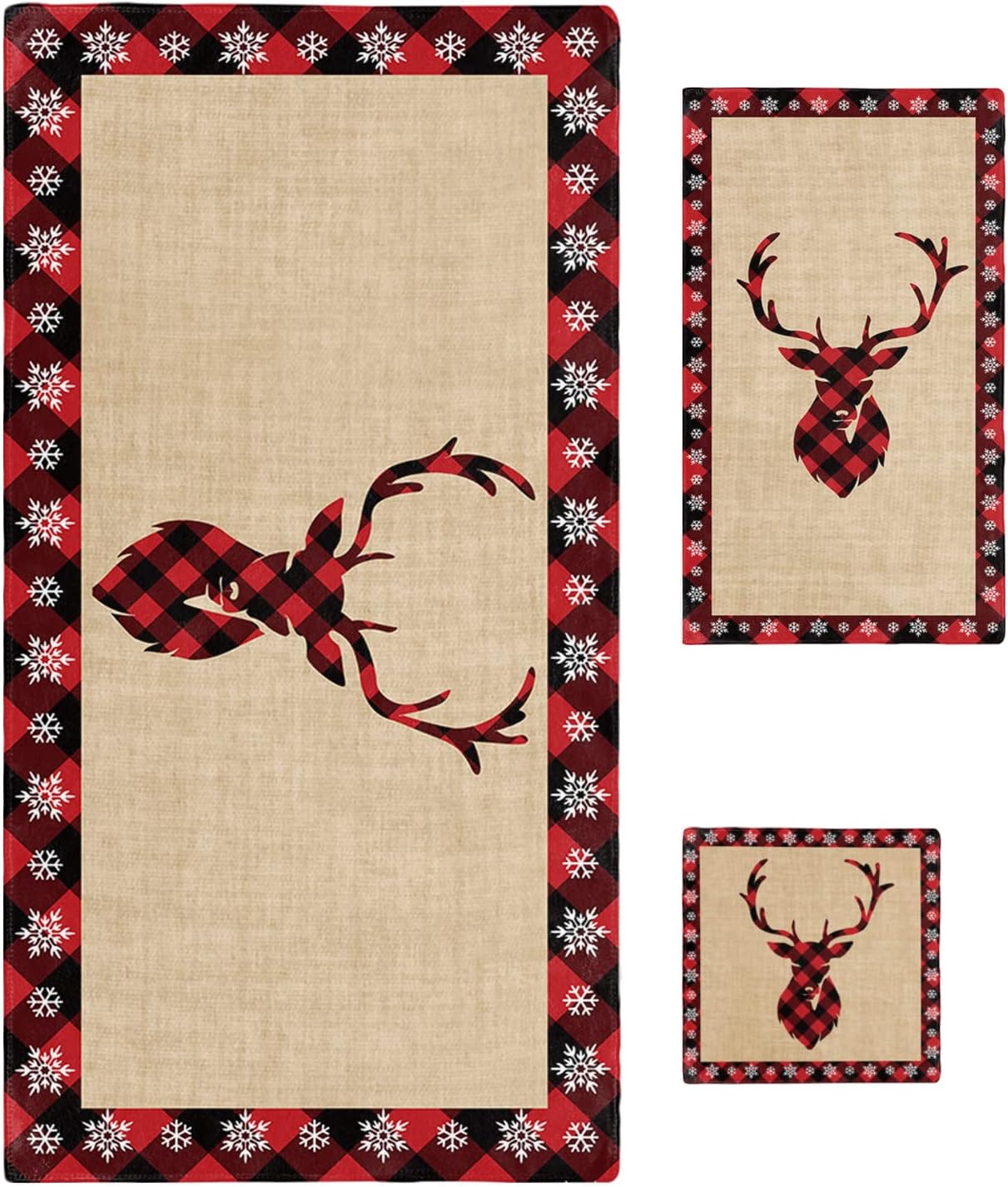 Christmas Bath Towels Set of 3 - Elk Pattern Decor