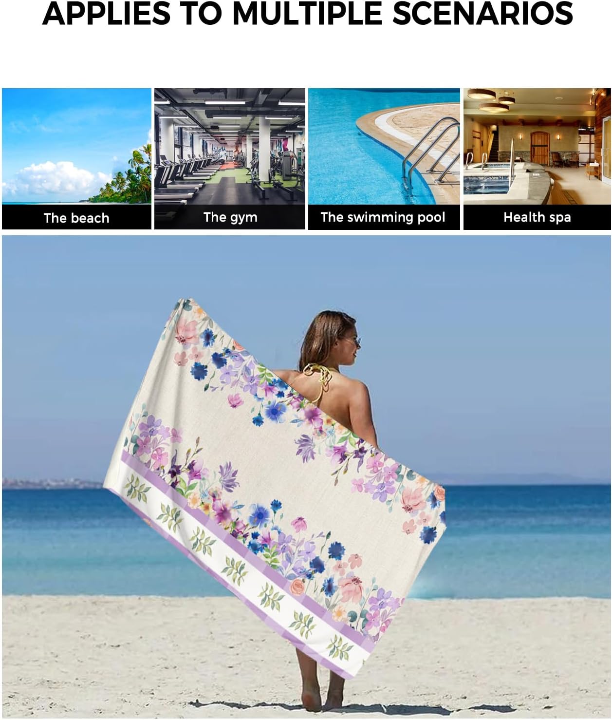 Smile Sunflower 3 Pcs Bath Towels Set Spring Purple Blue Flowers Linen