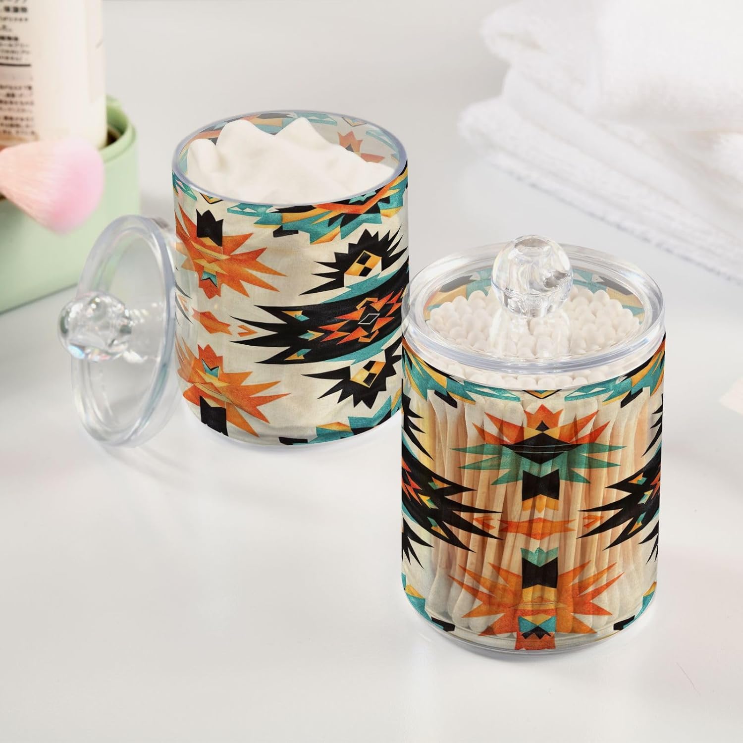YETTASBIN Clear Apothecary Jars 2 Pack 14 oz Cotton Swab Holder with Lid