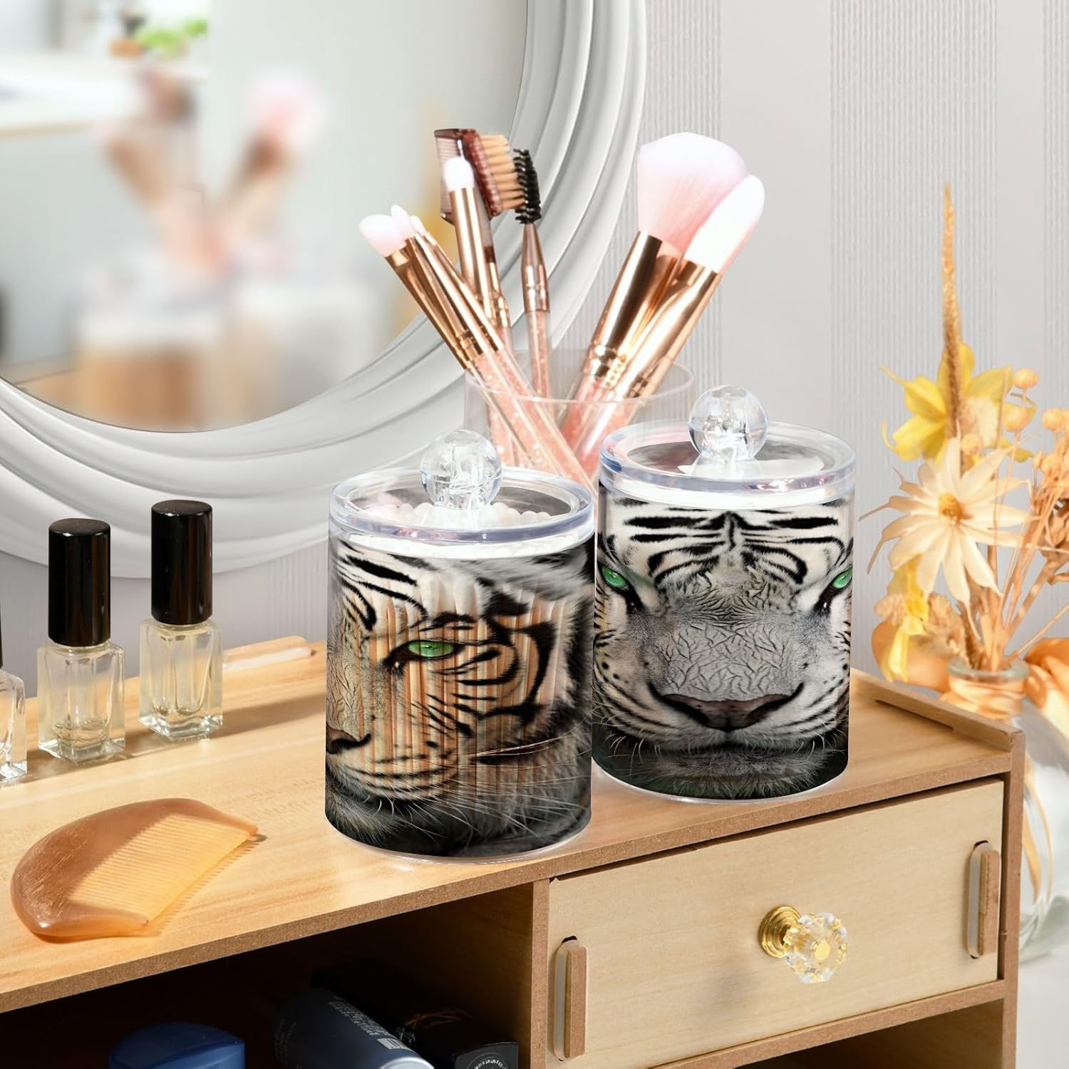 YETTASBIN Tiger Clear Plastic Jars 2 Pack Dispenser